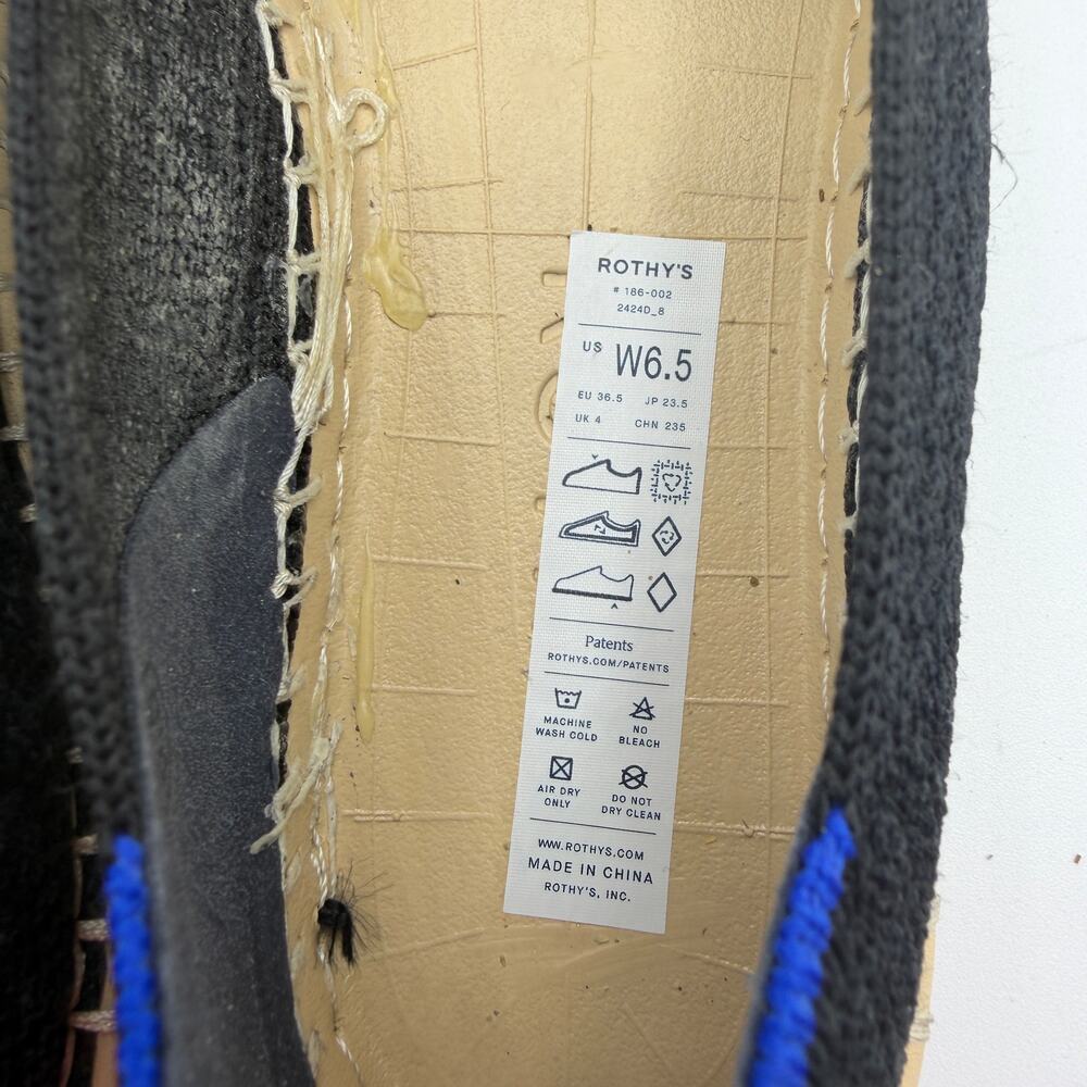 Rothy’s The Espadrille Flat in Black Boardwalk Knit Size 6.5 Jute‎ Sole Slip On - Picture 13 of 15